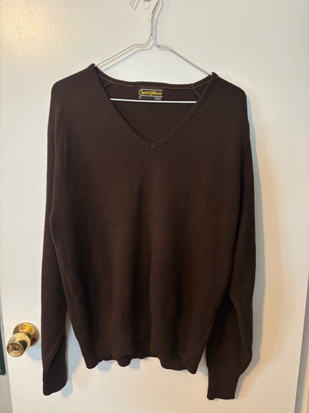 Vintage 90s Sears Men's Dark Brown V-Neck Neutral Casual Sweater